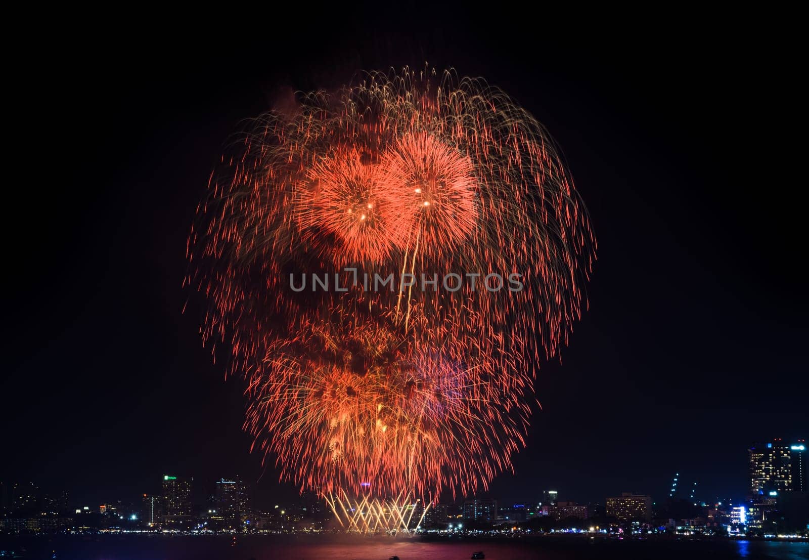 Firework and cityscape of Pattaya city in Thailand