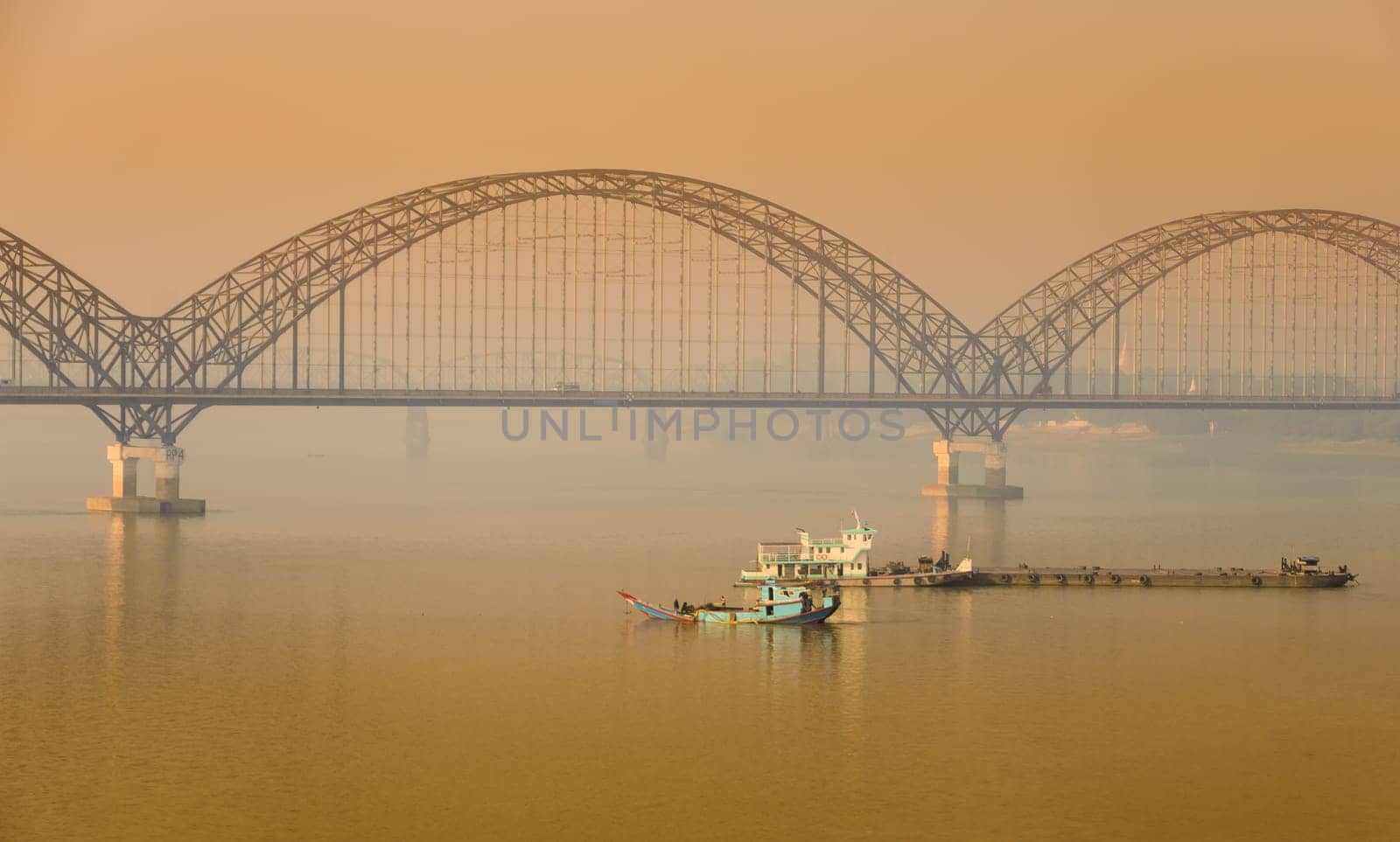 Yadanabon Bridge or Irrawaddy Bridge in Sagaing, Myanmar
