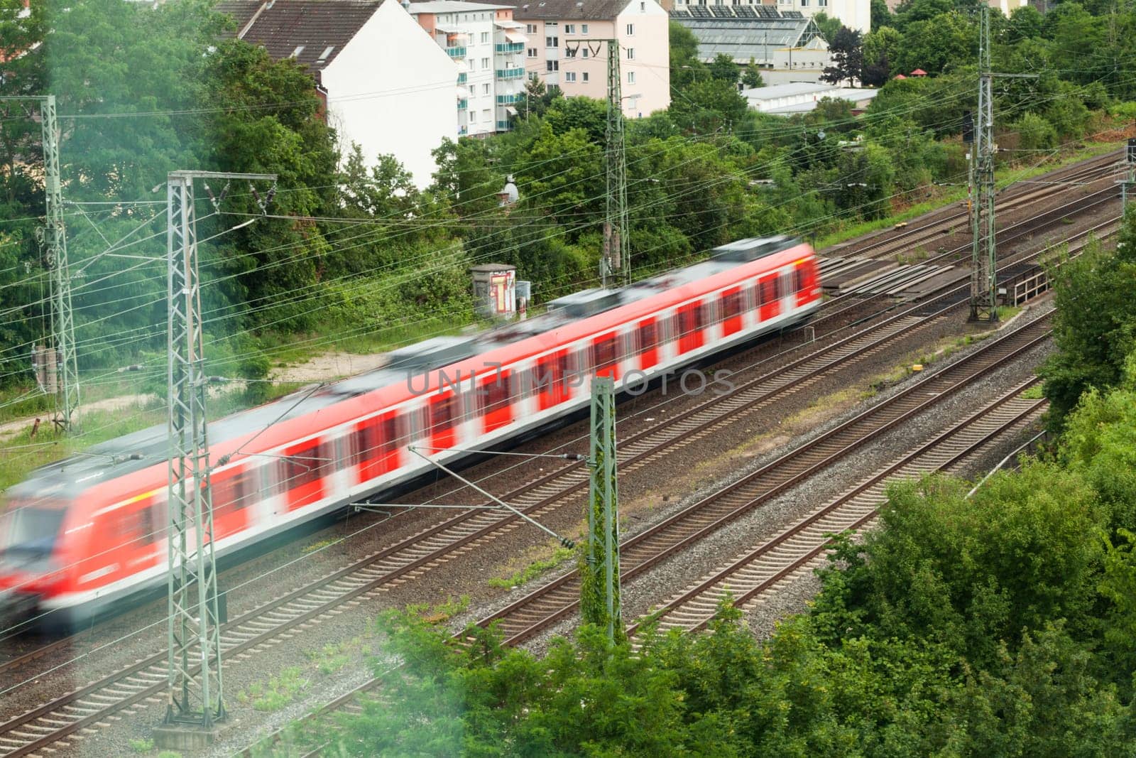 Train sbahn in motion on appeared outdoors in daylight