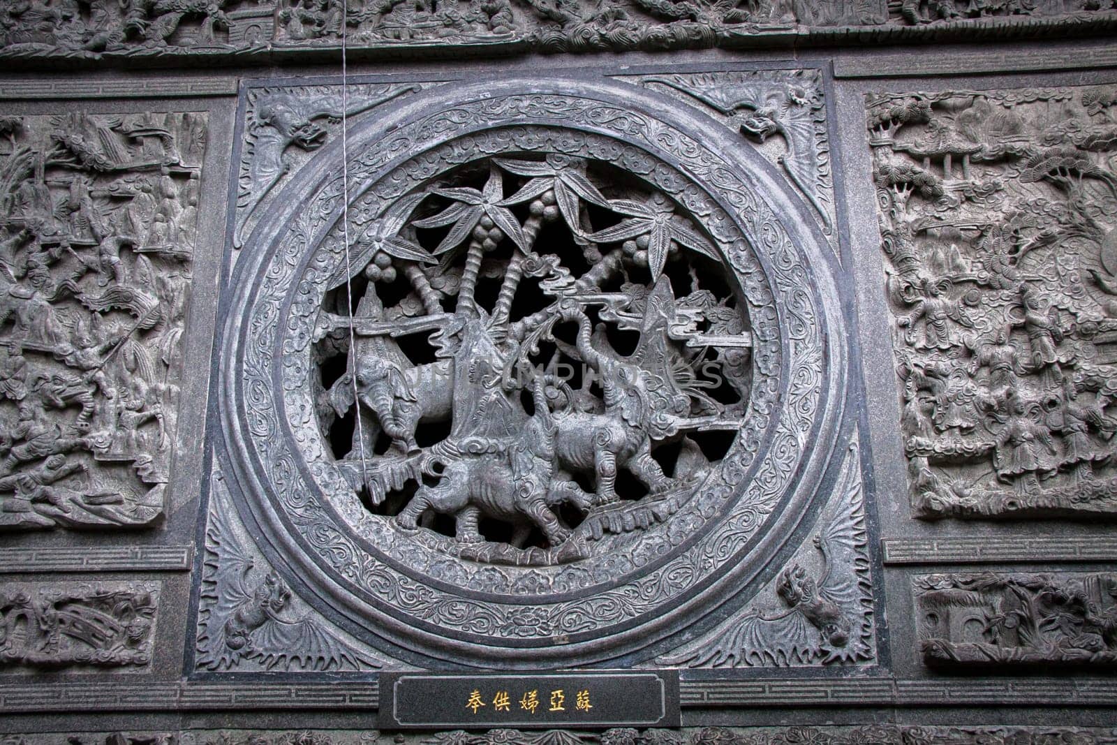 Asian temple with zodiac signs and religious symbols in Malaysia