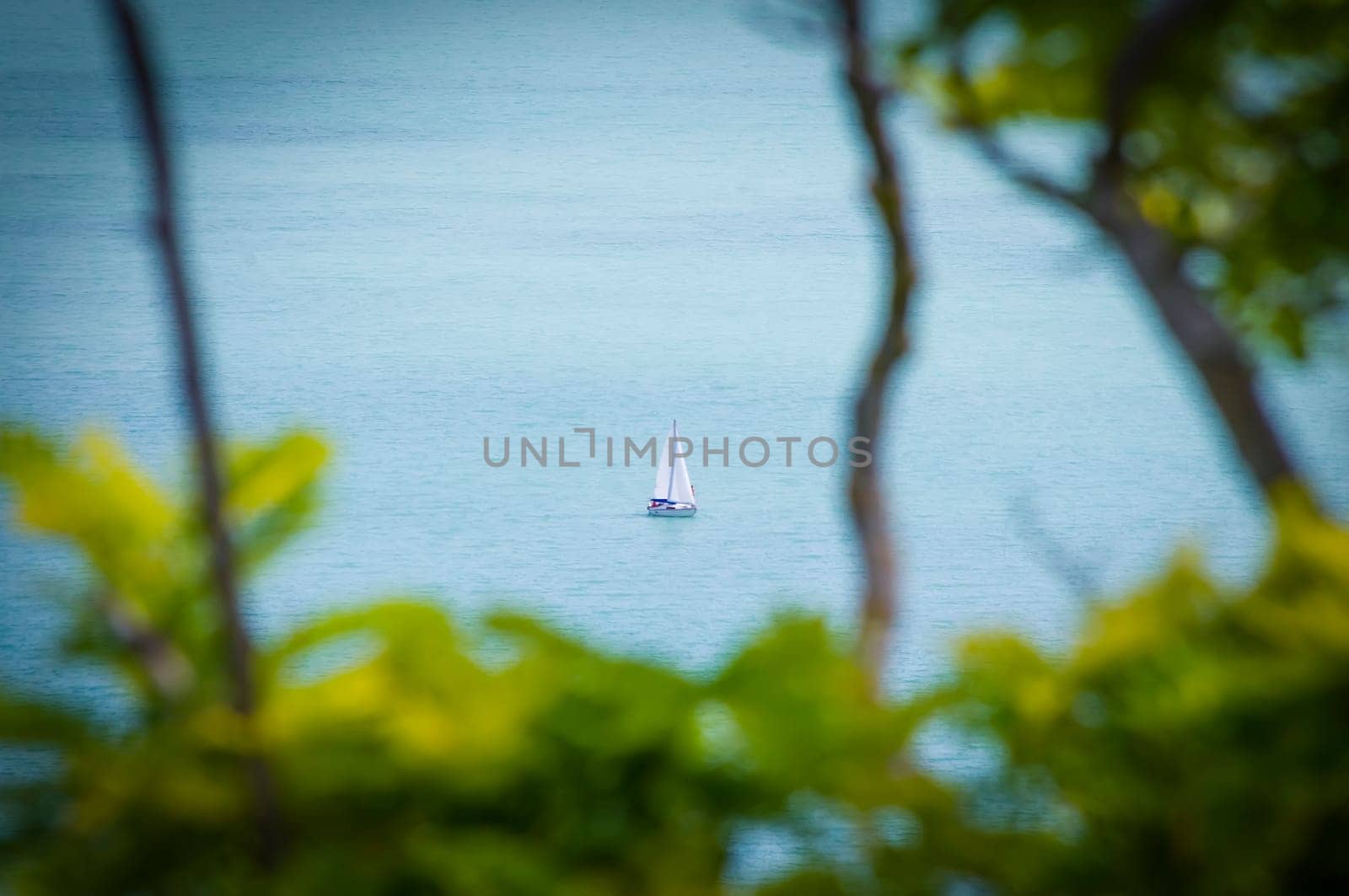 Landscape with sailboat on the lake Balaton.