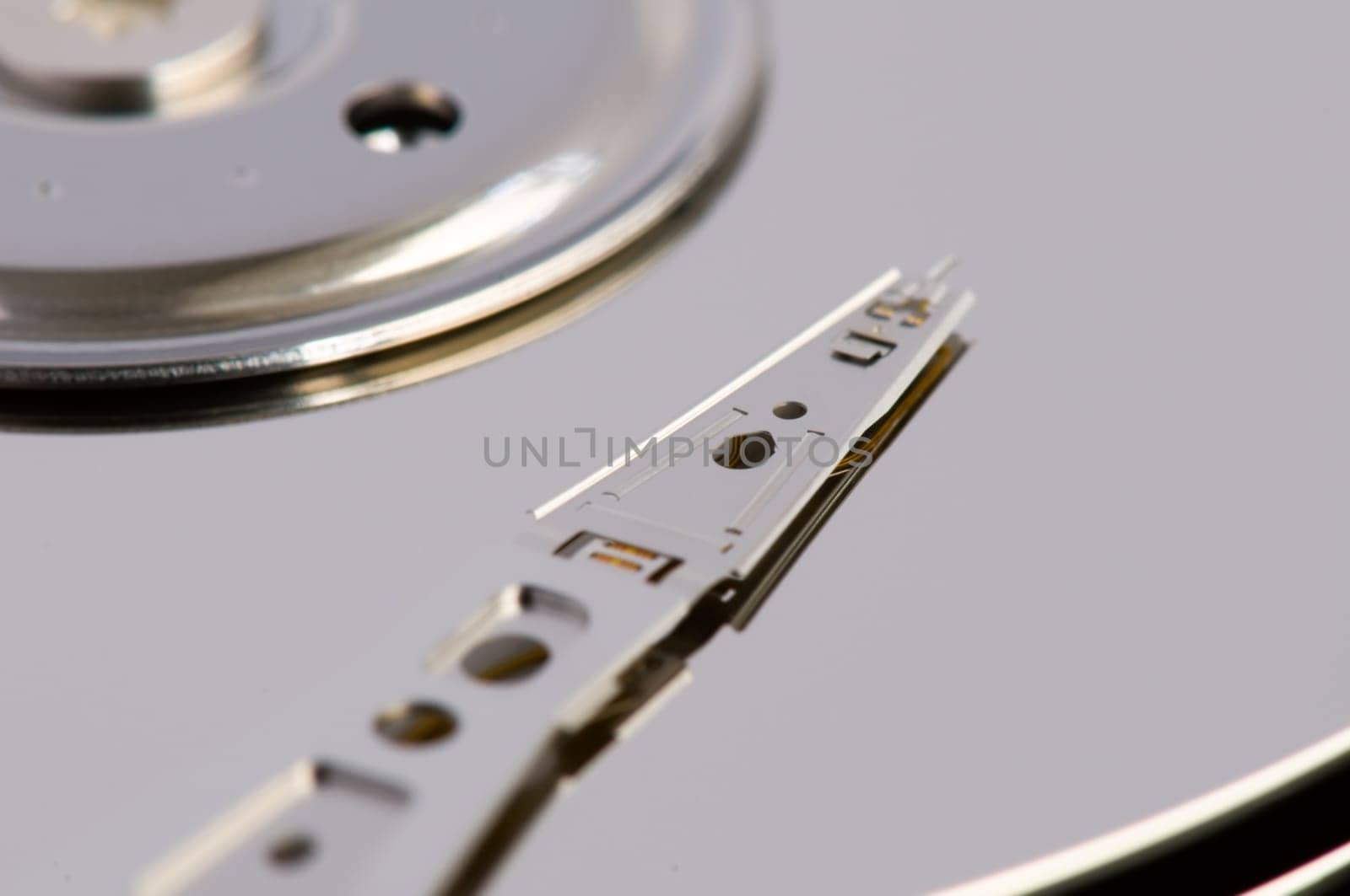 Closeup of disk surface and drive head