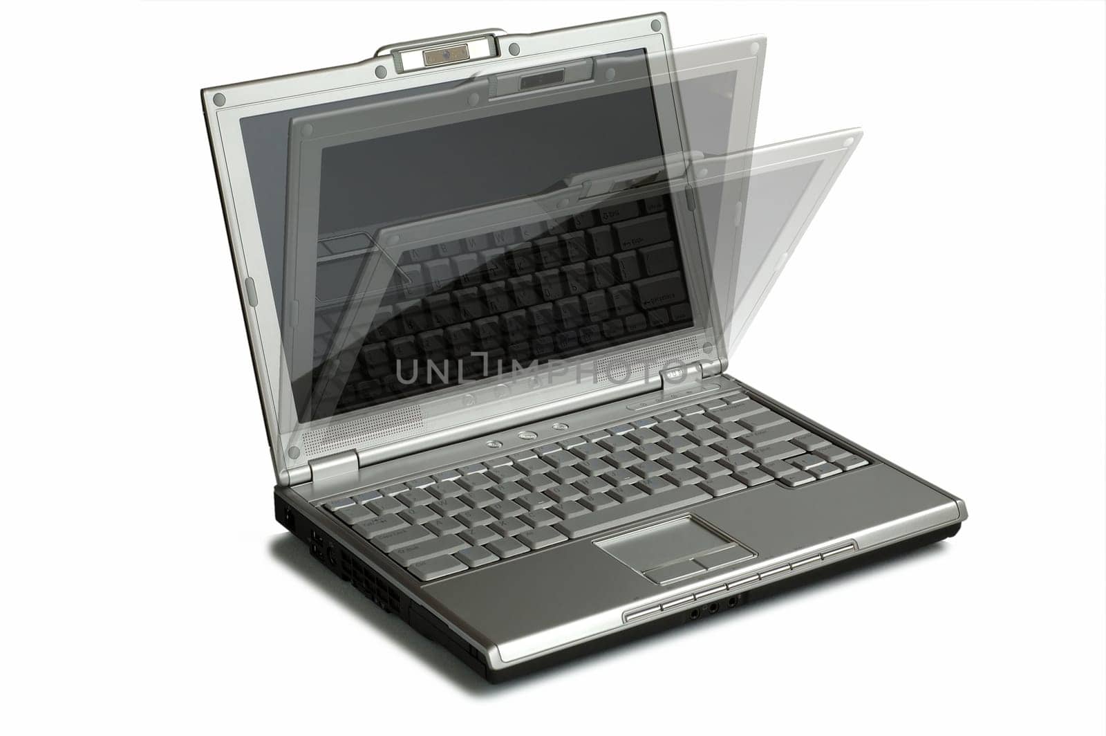 Motion of opening notebook panel isolated over white background