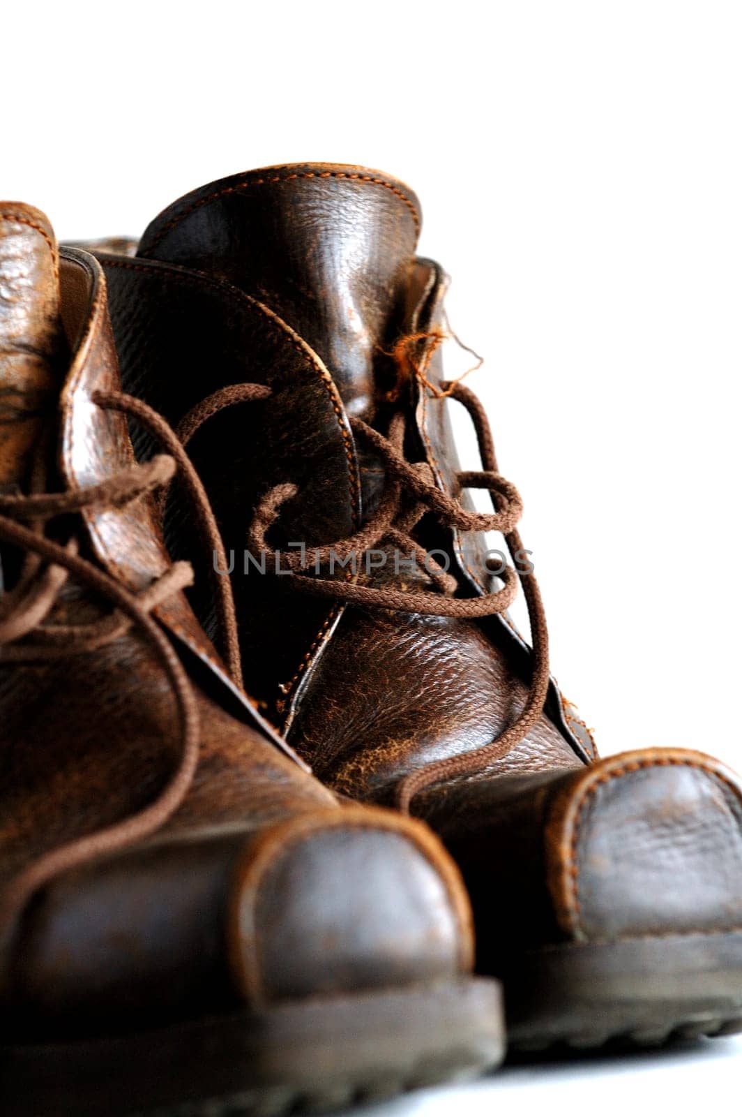 Male leather boots with the white background