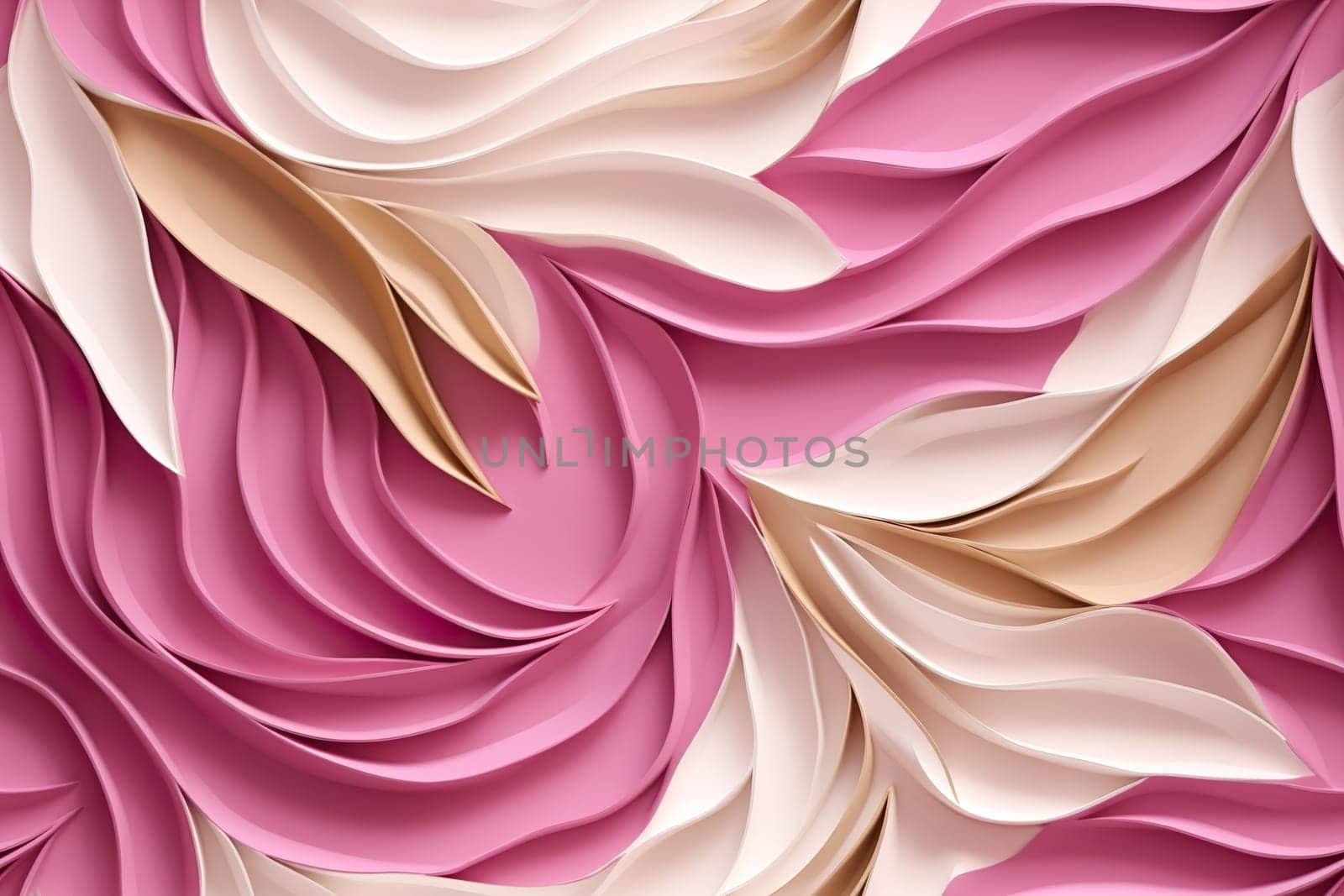 Pink seamless pattern with abstract waves. Applicable for fabric print, textile, wrapping paper, wallpaper. Vibrant background with splines, curves. Repeatable texture. Generative AI