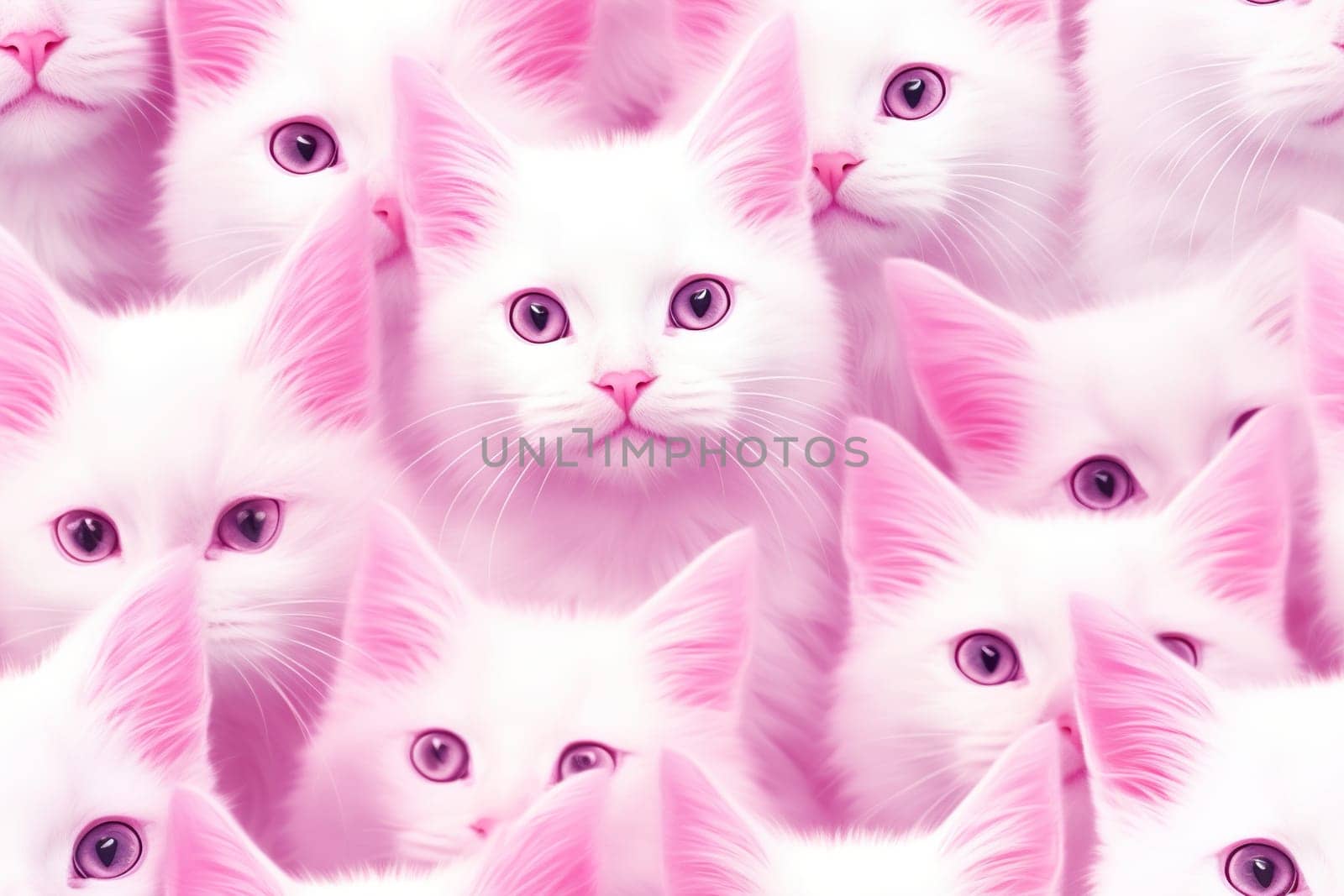 Pink seamless pattern with fluffy kitties. Applicable for fabric print, textile, wrapping paper, wallpaper. Cute background with cats. Girls style. Repeatable texture. Generative AI. by creativebird