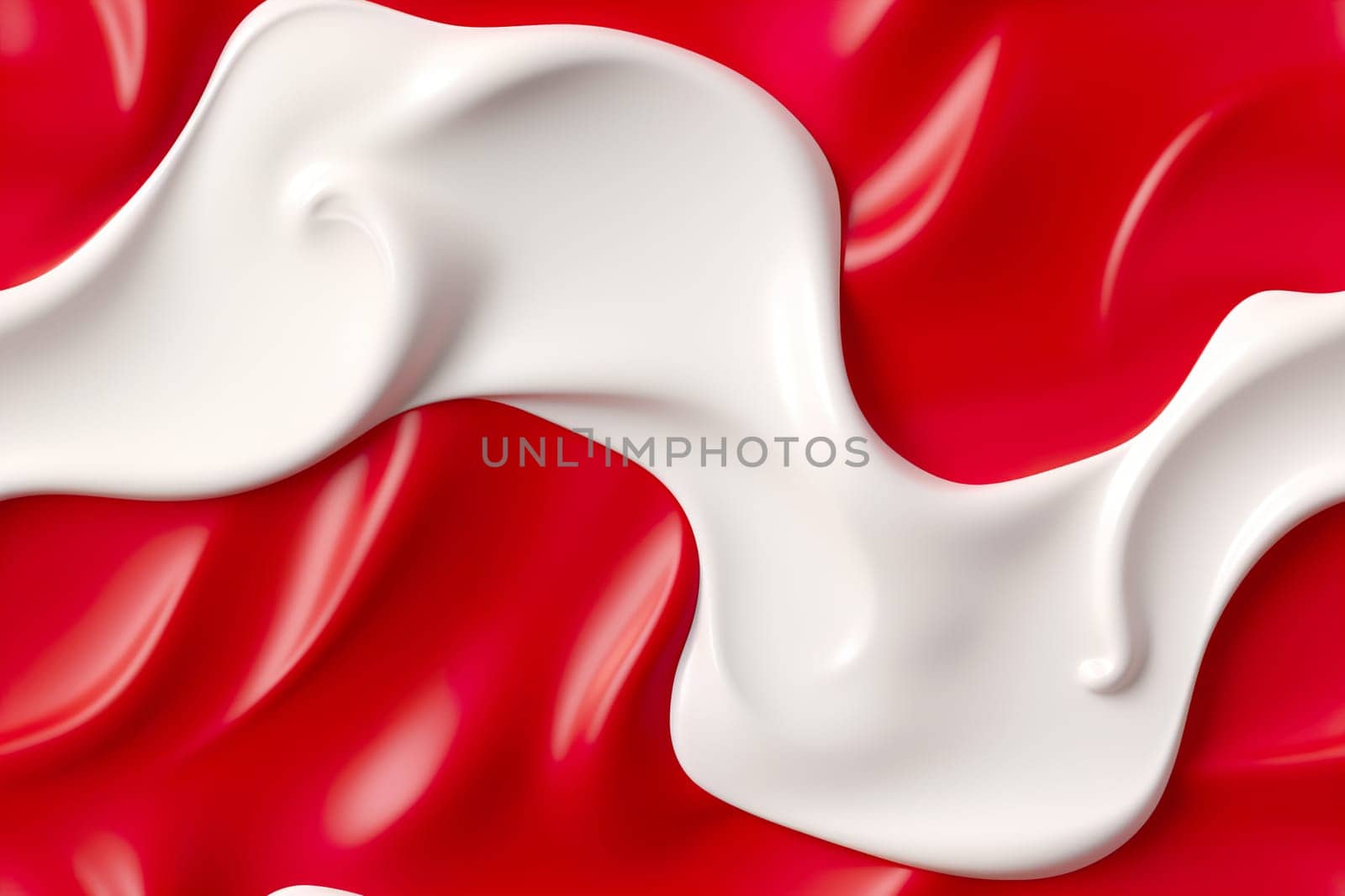 Red and white seamless pattern with abstract waves. Applicable for fabric print, textile, wrapping paper, wallpaper. Vibrant background with splines, curves. Repeatable texture. Generative AI. by creativebird