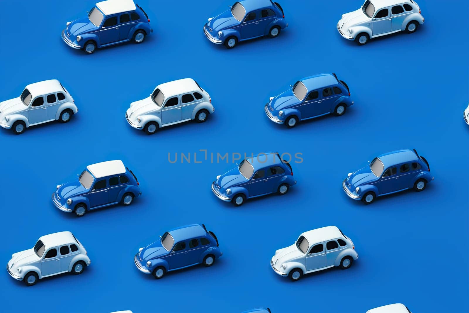 Blue seamless pattern with play cars. Applicable for fabric print, textile, wrapping paper, wallpaper. Cute background with boys toys. It's a boy. Repeatable texture. Generative AI. by creativebird