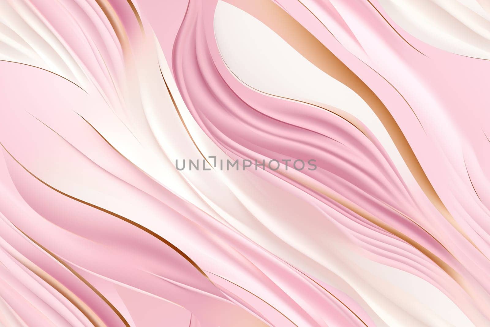 Pink seamless pattern with abstract waves. Applicable for fabric print, textile, wrapping paper, wallpaper. Modern background with golden splines. Repeatable texture. Generative AI. by creativebird