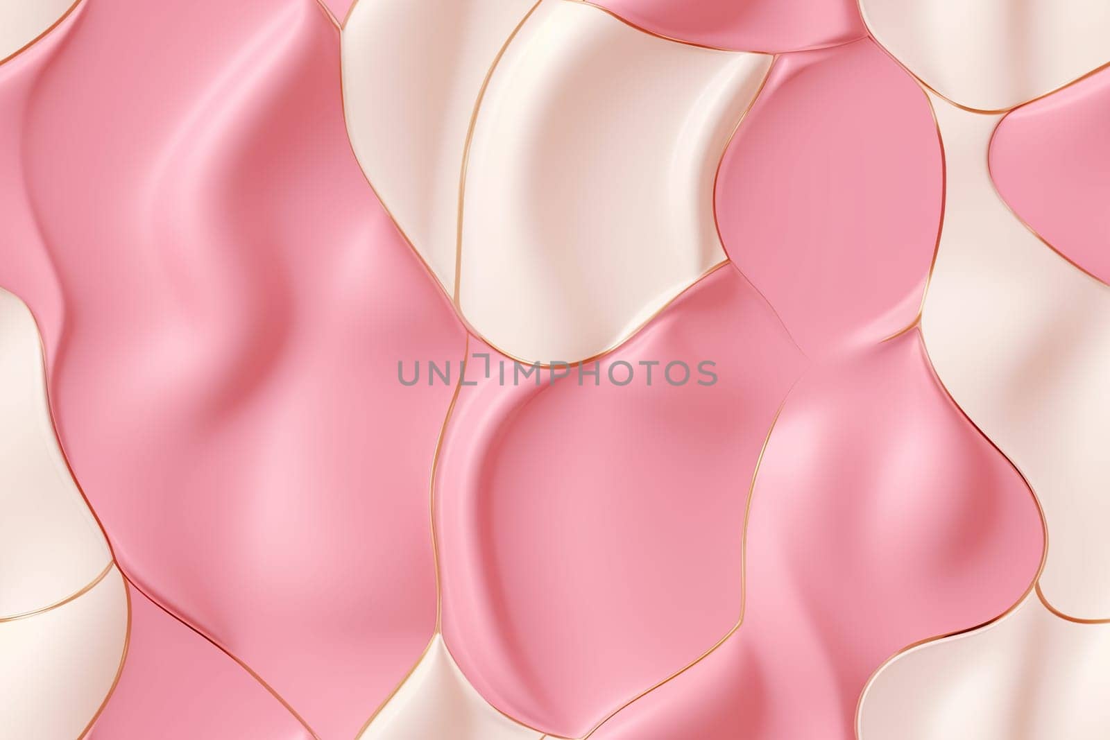 Pink seamless pattern with abstract waves. Applicable for fabric print, textile, wrapping paper, wallpaper. Modern background with golden splines. Repeatable texture. Generative AI. by creativebird