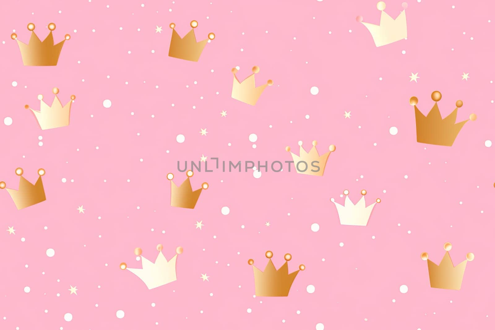 Pink seamless pattern with glitter and golden crowns. Applicable for fabric print, textile, wrapping paper, wallpaper. Trendy background, girls, fashion. Repeatable texture. Generative AI. by creativebird