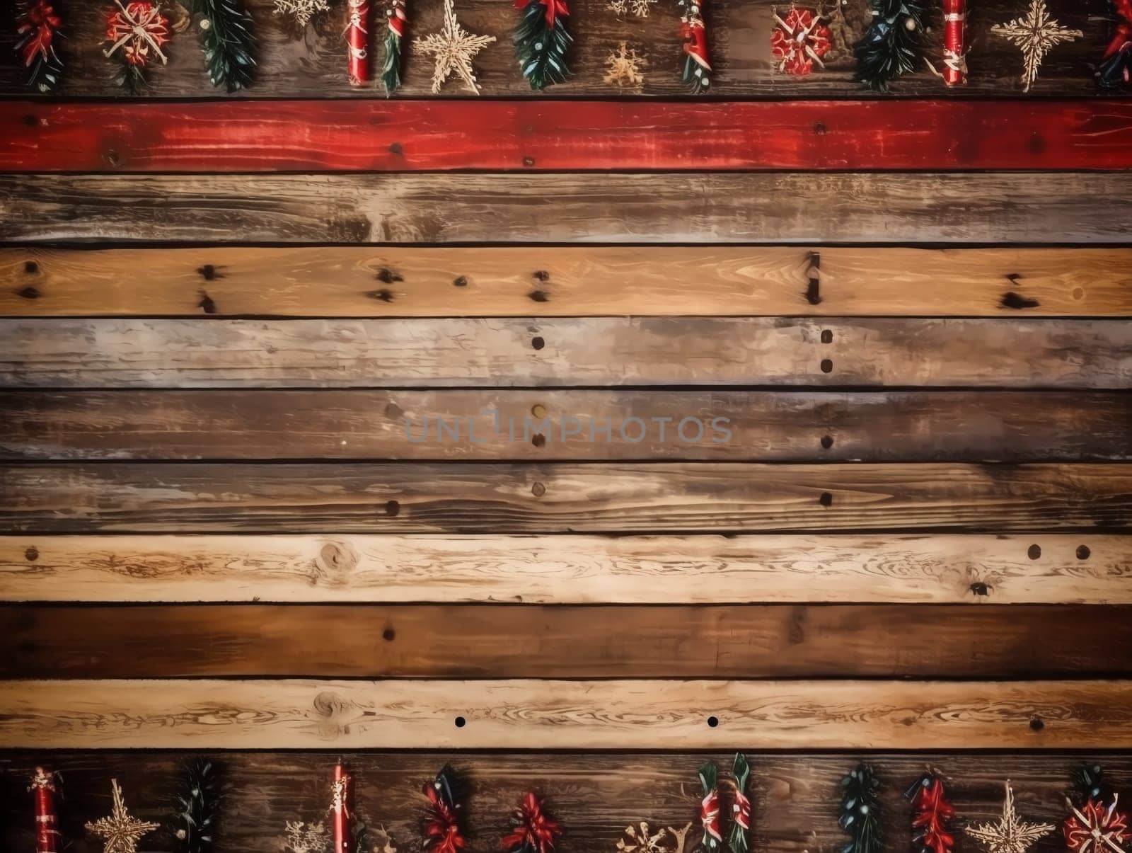 Christmas wooden background. Mockup Background for design, Cozy Winter Clipart. AI Generated.