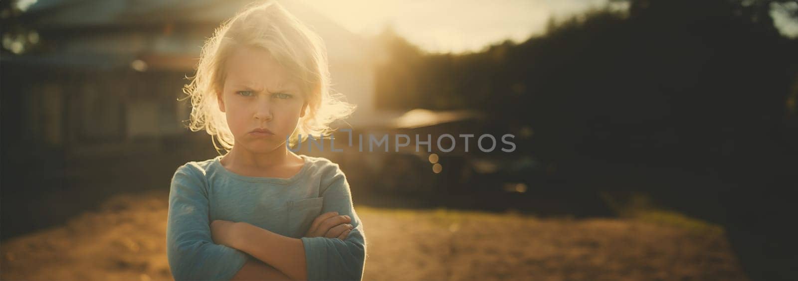 Cute angry child. Attention deficit hyperactivity disorder (ADHD) Concept.Angry boy or girl screaming,upset, sad, negative attitude.Stressed child, Kid with bad behavior stubborn.mental health.Autism kid.Angry child. Copy space Space for text