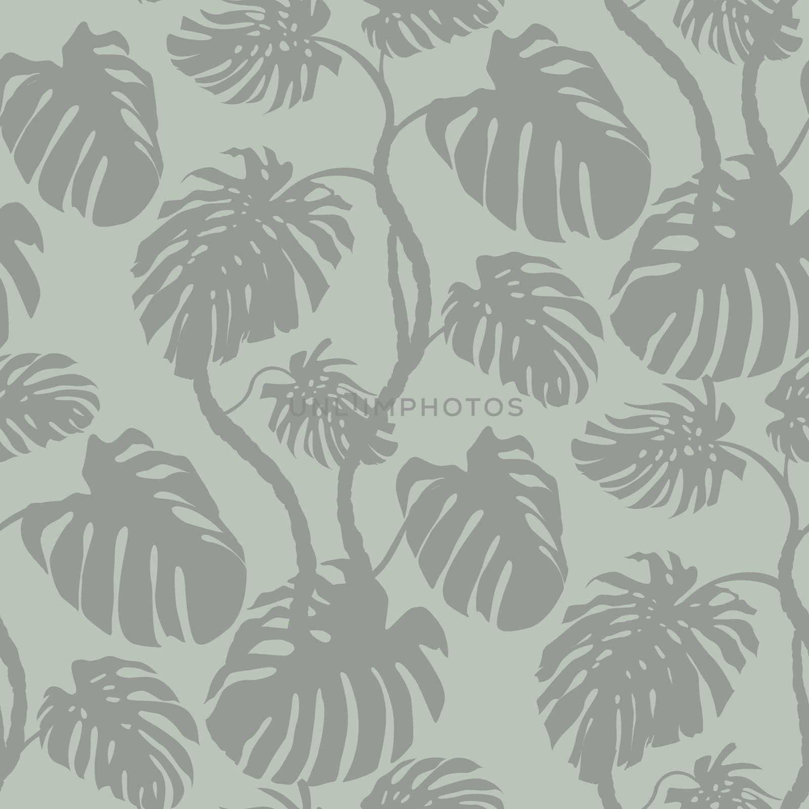 Pattern with silhouettes of monstera bushes in monochrome khaki shades by MarinaVoyush