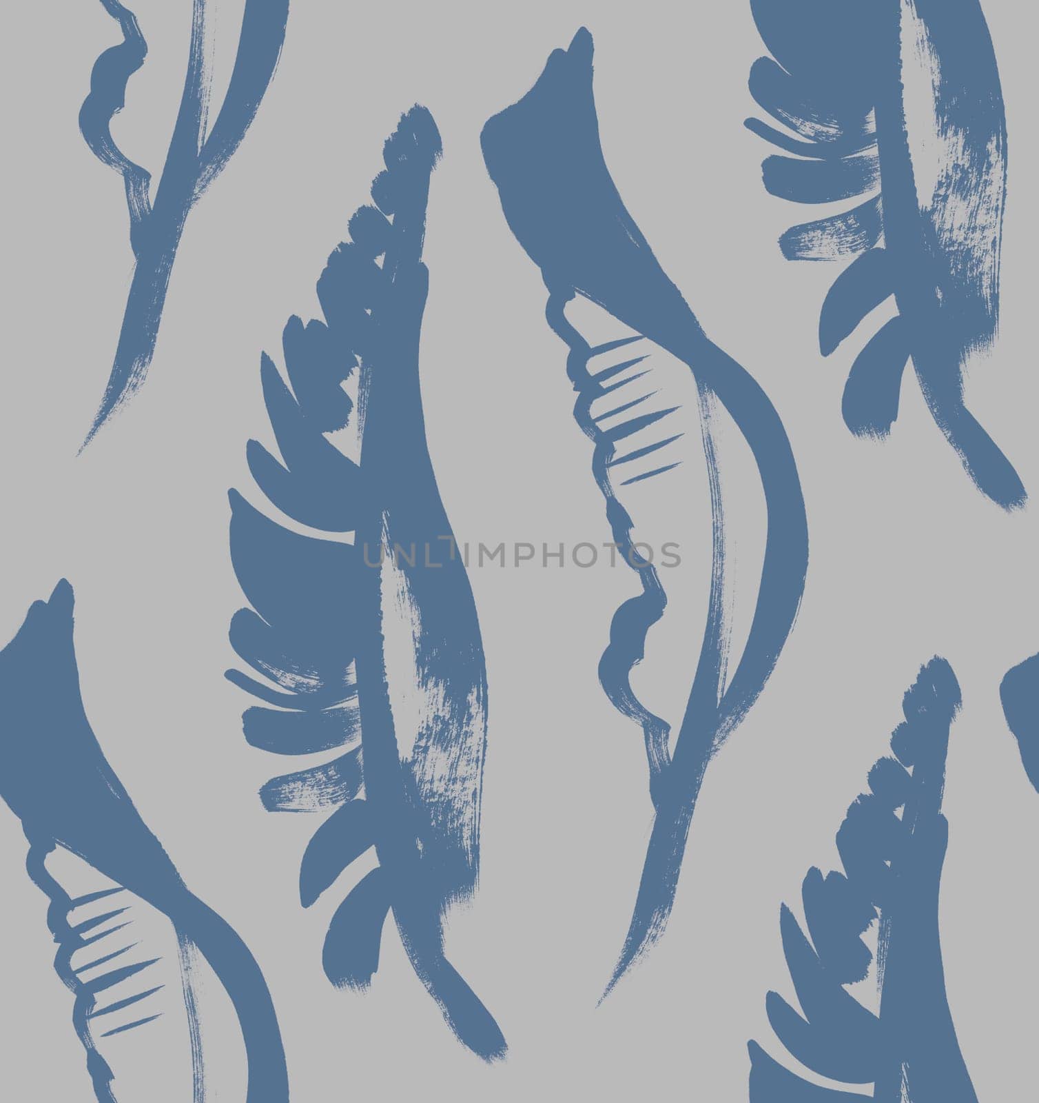 seamless gray pattern with dark blue tropical palm leaves arranged vertically by MarinaVoyush