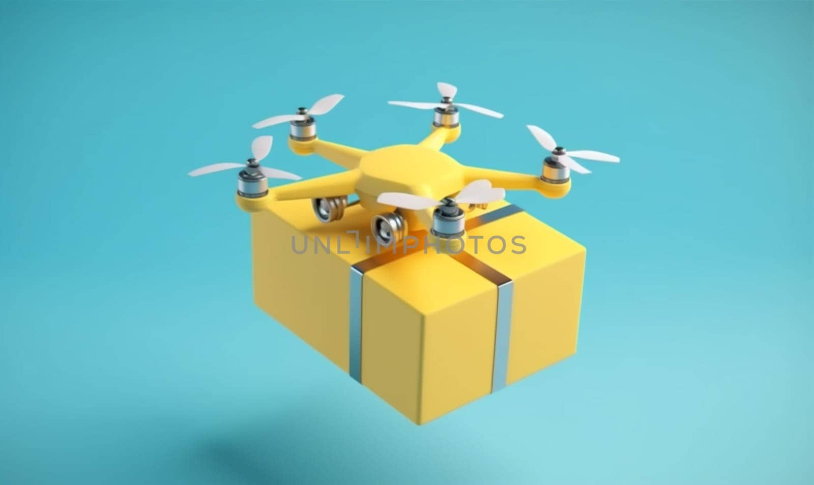 fly drone technology future blue blue helicopter shipment background air flying concept innovation post fast express wireless delivery cargo business aircraft. Generative AI.