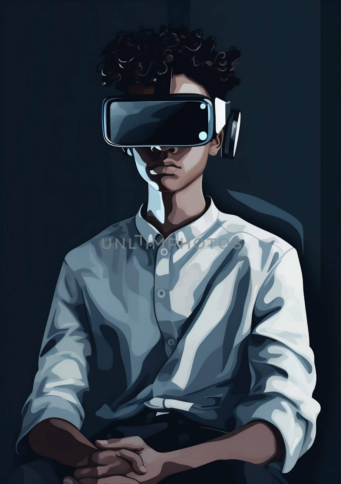 man abstract digital simulation headset vr gaming technology goggles glasses neon concept person cyber minimal futuristic gadget online innovation game smart. Generative AI.