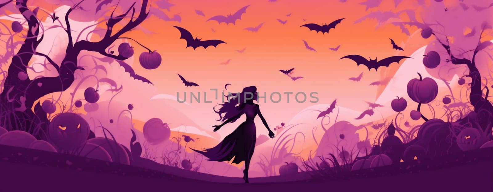 black autumn night evil witch holiday party costume background horror halloween. Generative AI. by Vichizh