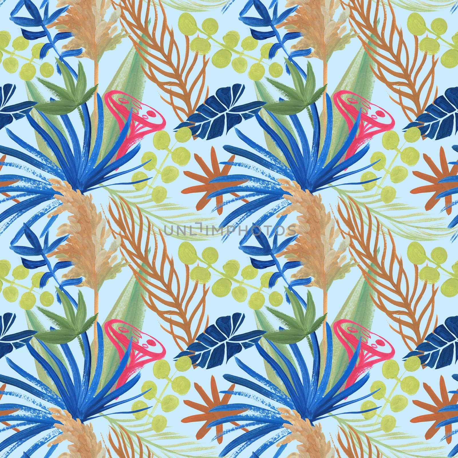 summer modern seamless pattern painted in paints with herbarium by MarinaVoyush