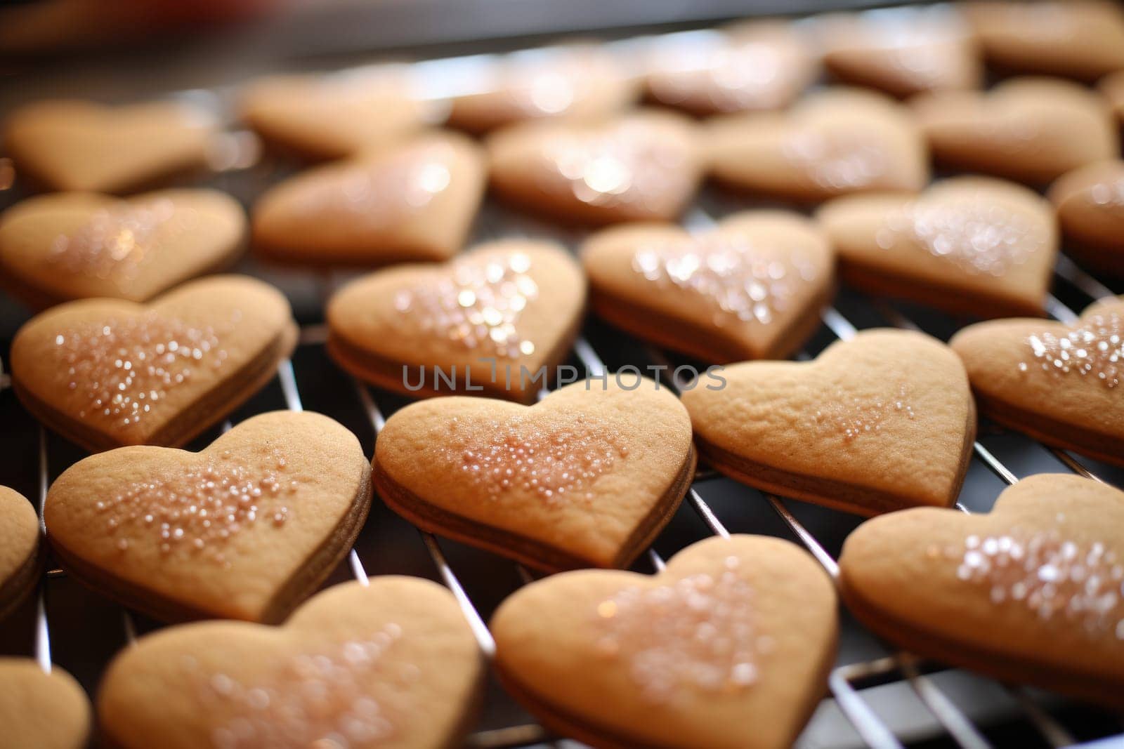Decorated heart shaped cookie on wooden background. AI Generated by Desperada