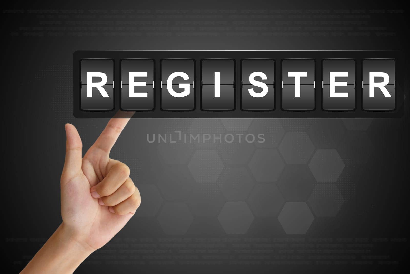 hand clicking product register on Flip Board Display