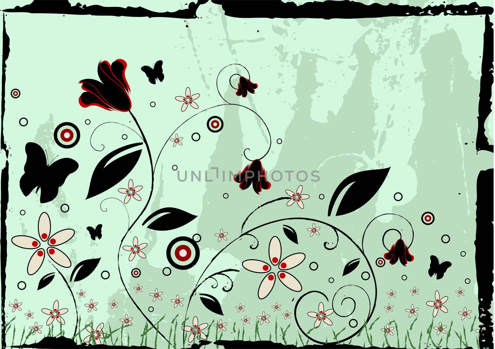 Editable modern vector grunge floral background