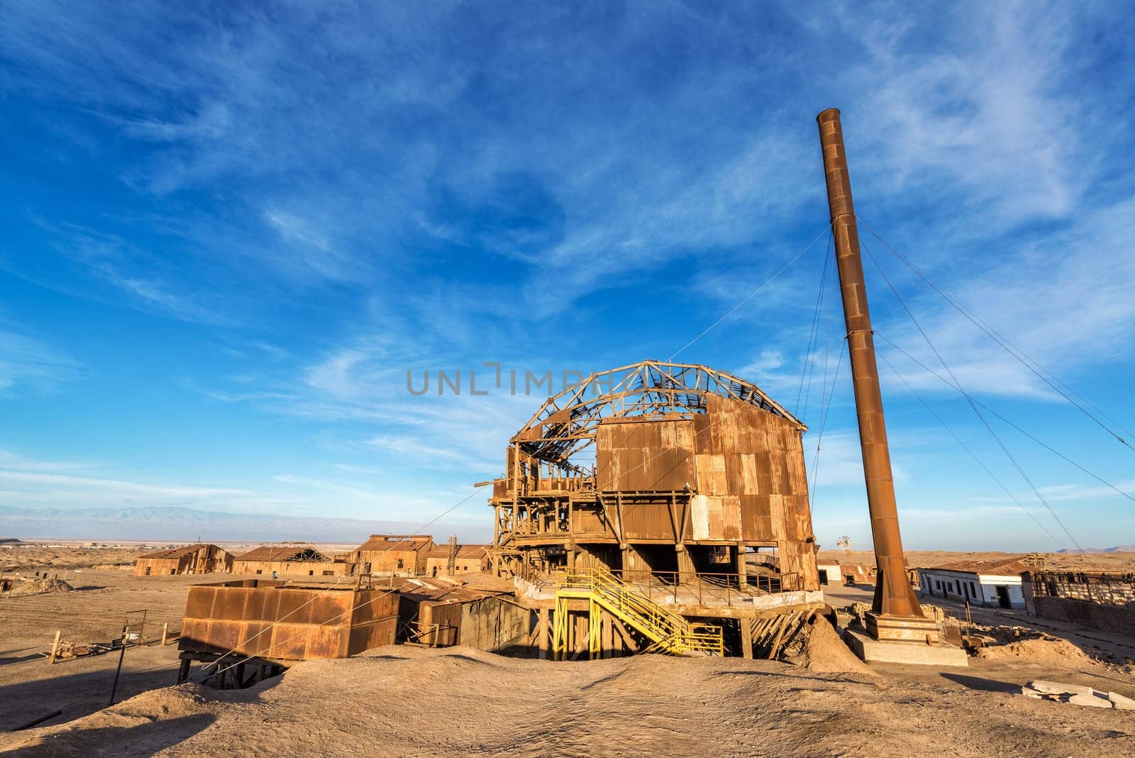Remains of a saltpeter refinery in the UNESCO World Heritage ghost town of Santa Laura, Chile