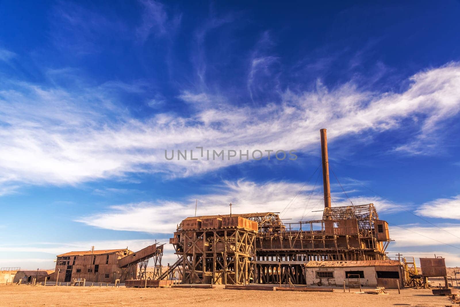Remains of a saltpeter refinery in the UNESCO World Heritage ghost town of Santa Laura, Chile