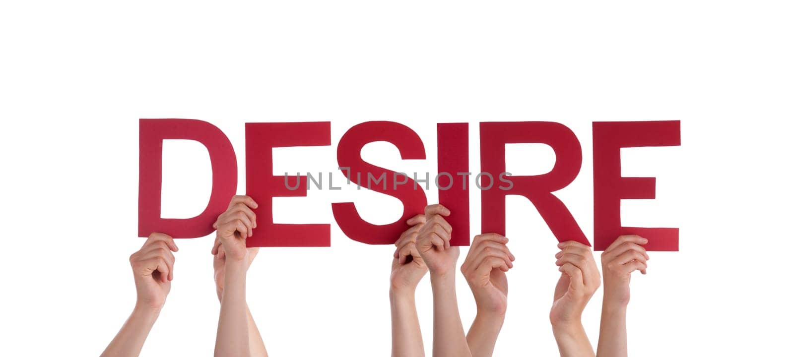 Many People Holding the Word Desire, Isolated