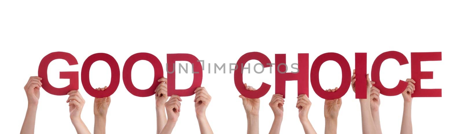 Many People Holding the Words Good Choice, Isolated