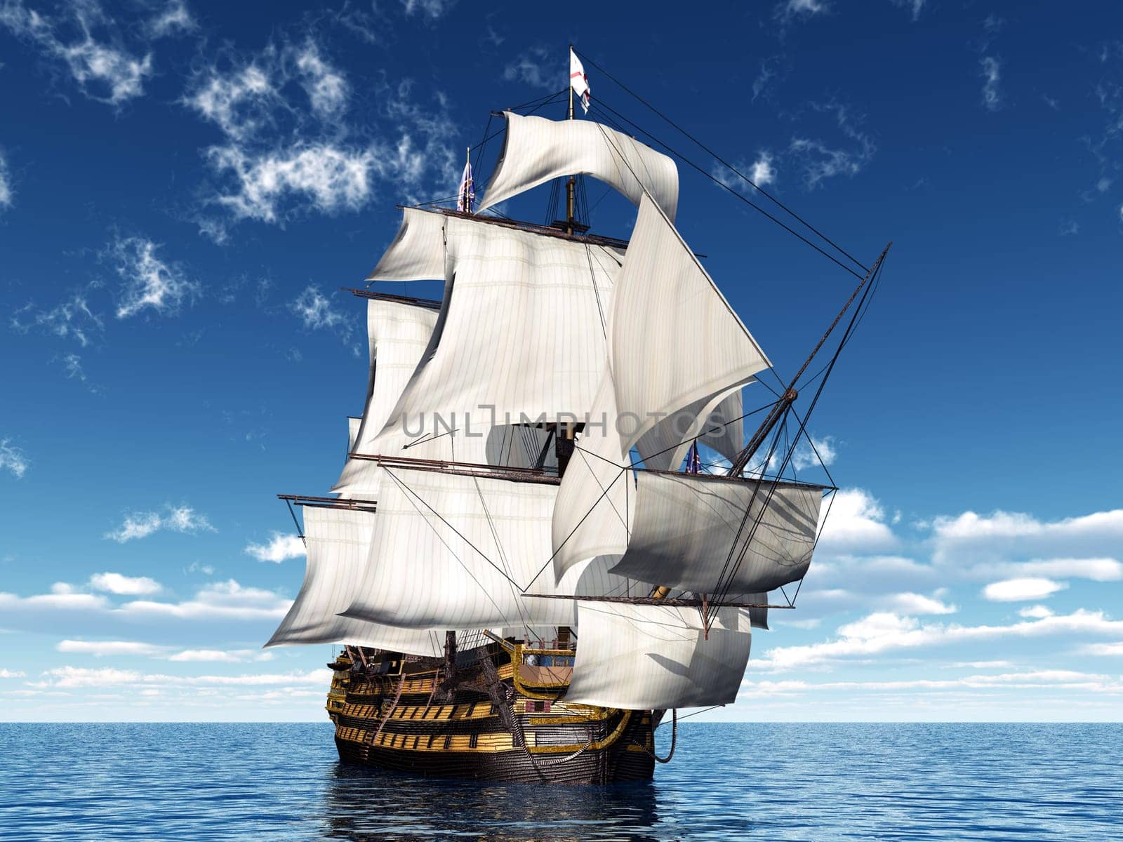 Computer-generated 3D illustration with the British flagship HMS Victory