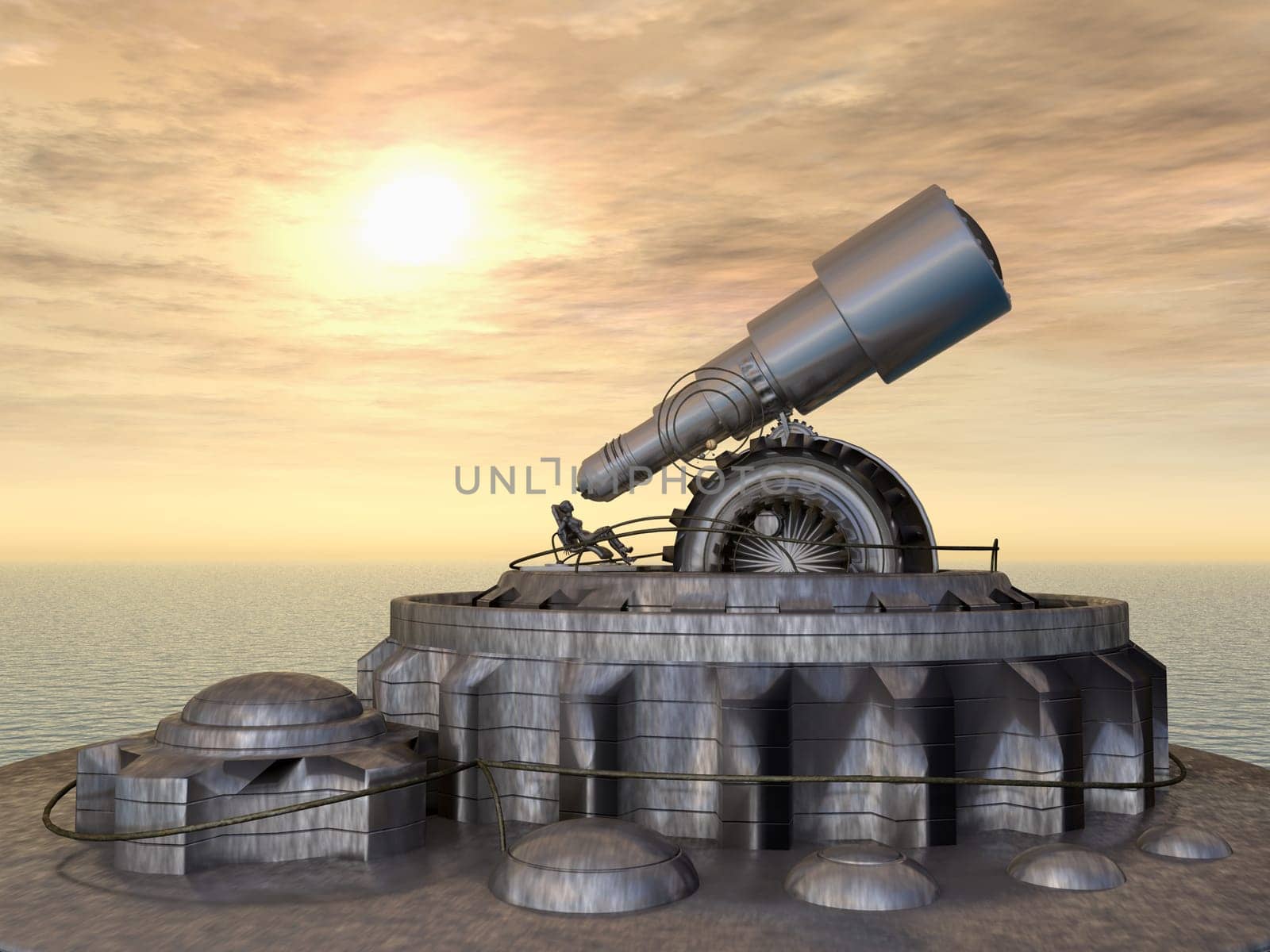 Computer-generated 3D illustration with a giant telescope