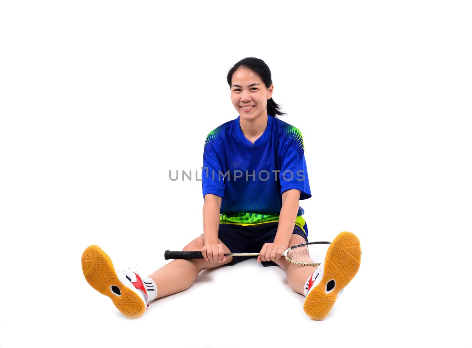 badminton player in action isolated on white background