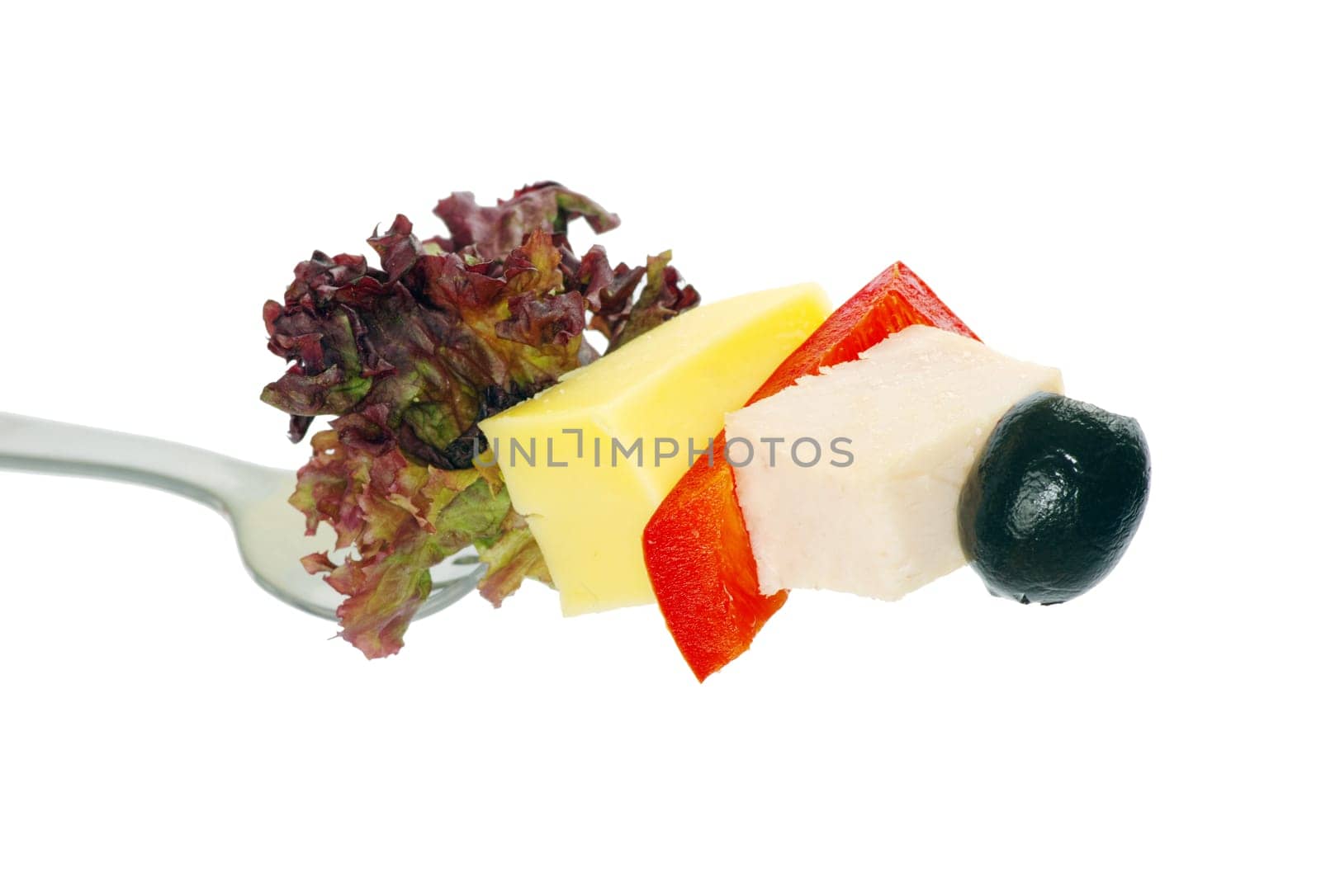 food on fork isolated on white background