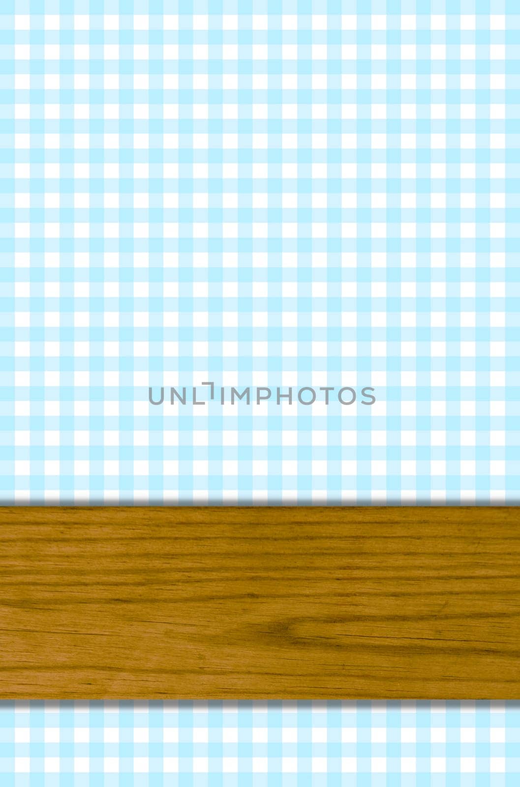 Light blue checkered background with wooden board