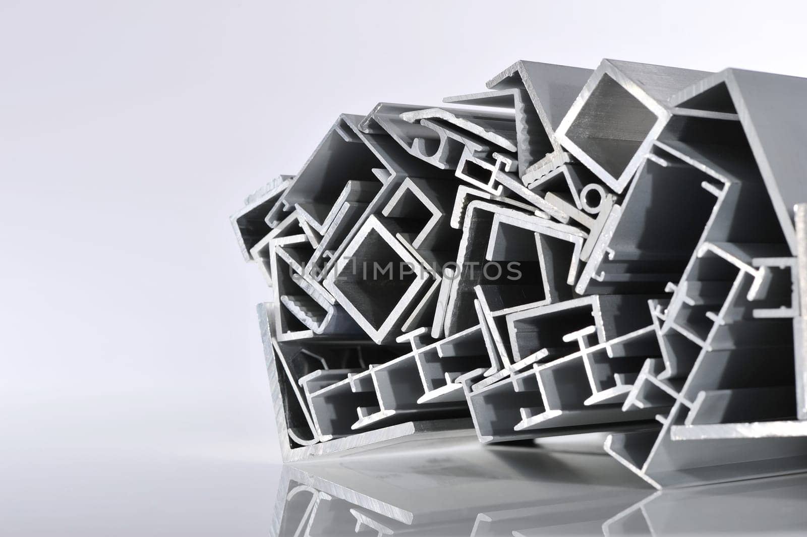 many different aluminium profile strips in the spotlight
