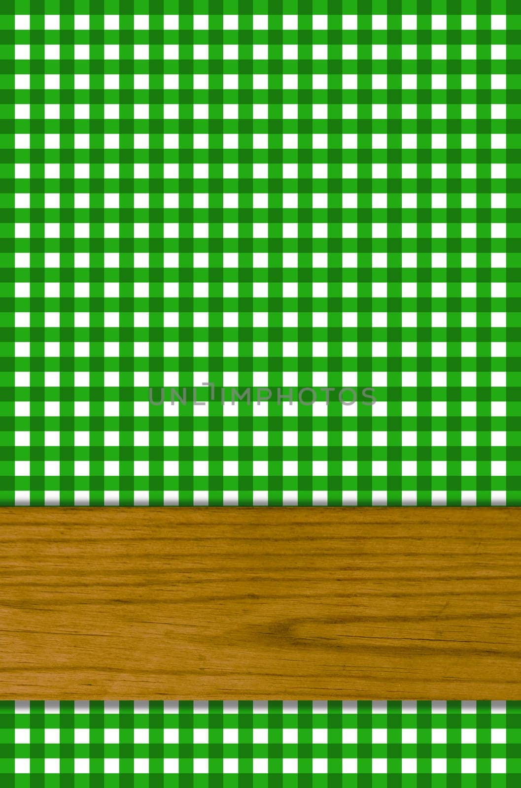 Dark green checkered tablecloth with crossbeam for text