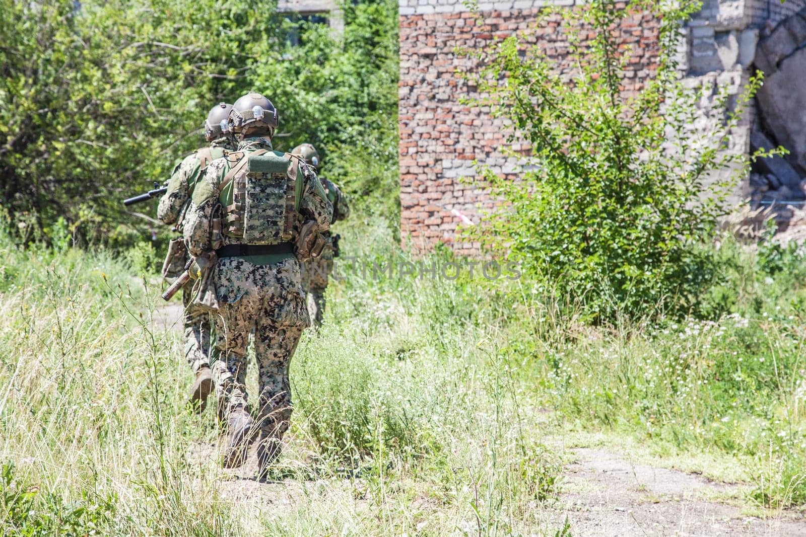 Squad of soldiers during the military operation
