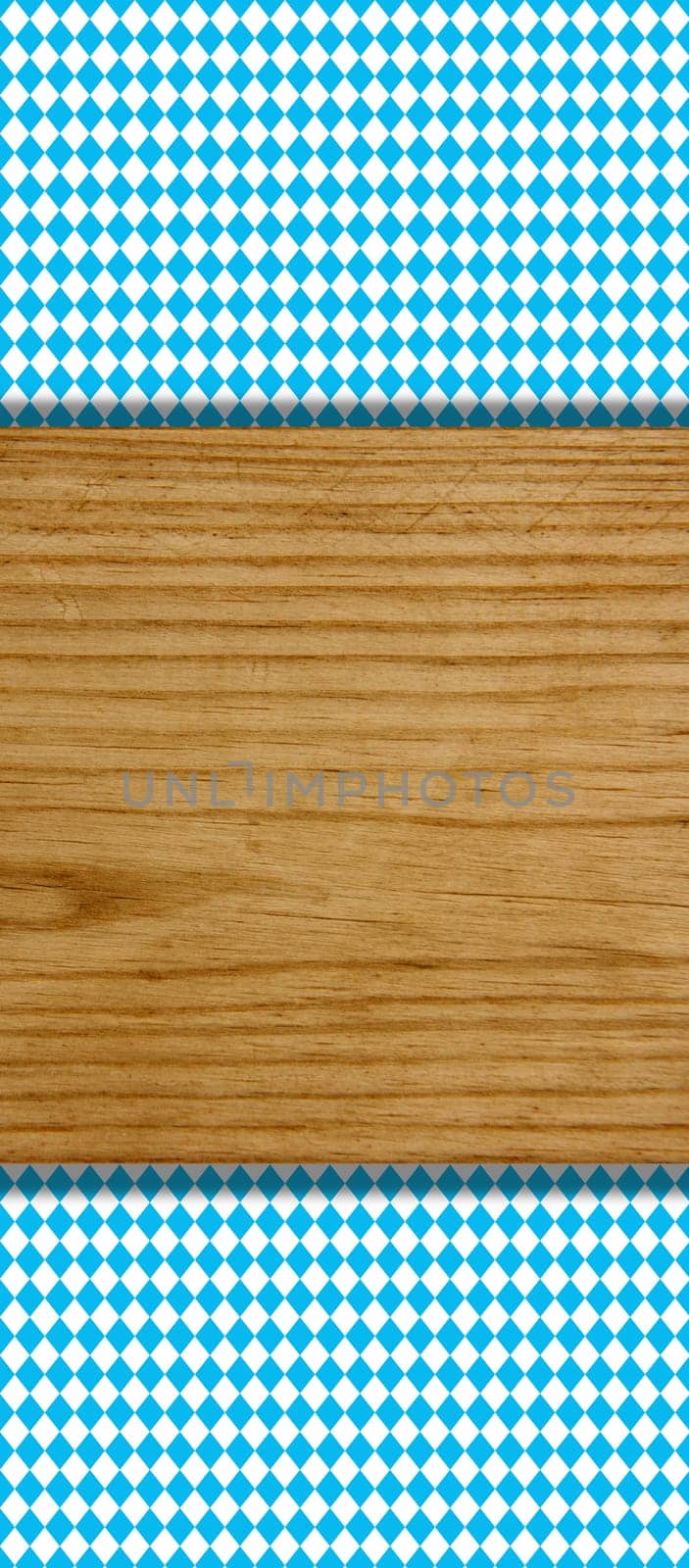 Blue white diamond pattern with wooden board as background for text