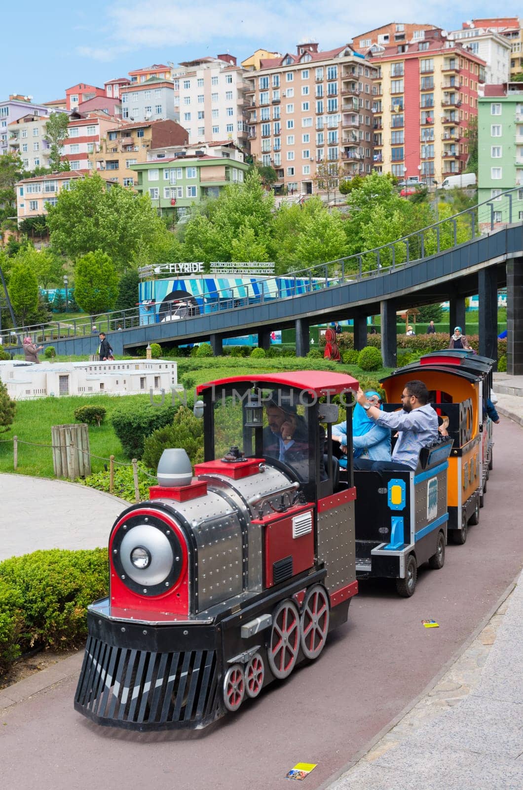Touristic train in Miniaturk park in istanbul, the largest miniature park in the world. The park contains 105 buildings, each replicated on a scale of 1