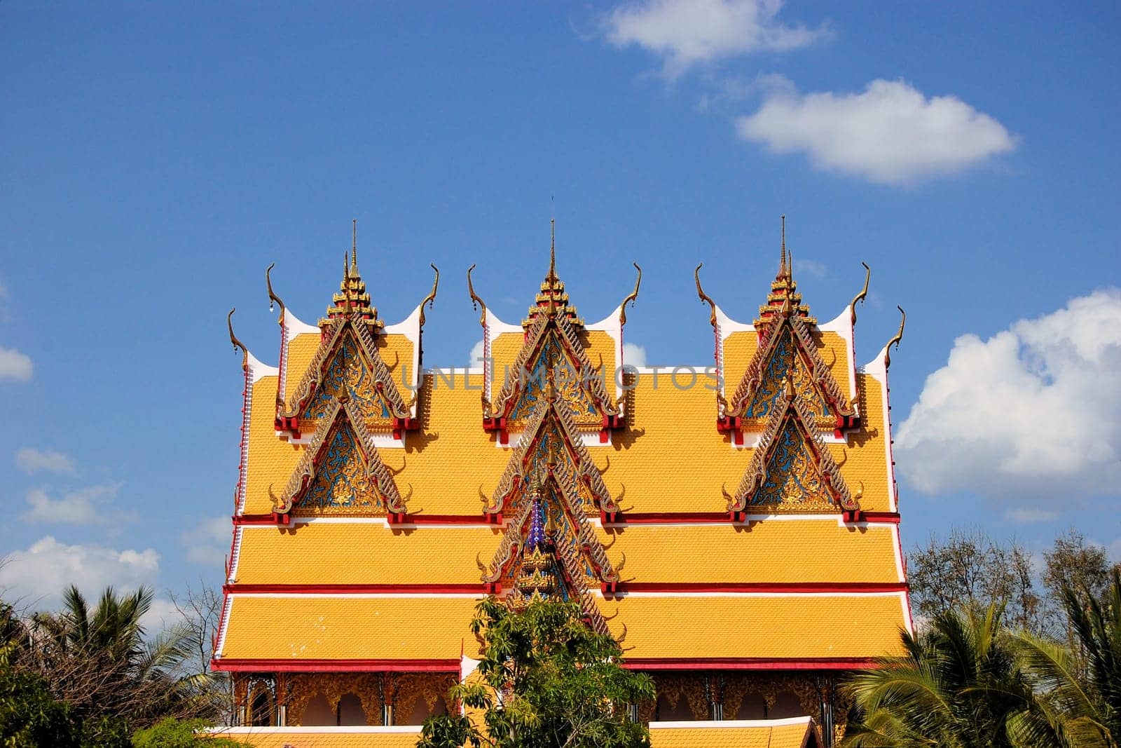 Buddhist temple in Thailand in traditional architecture in Sangkhlaburi