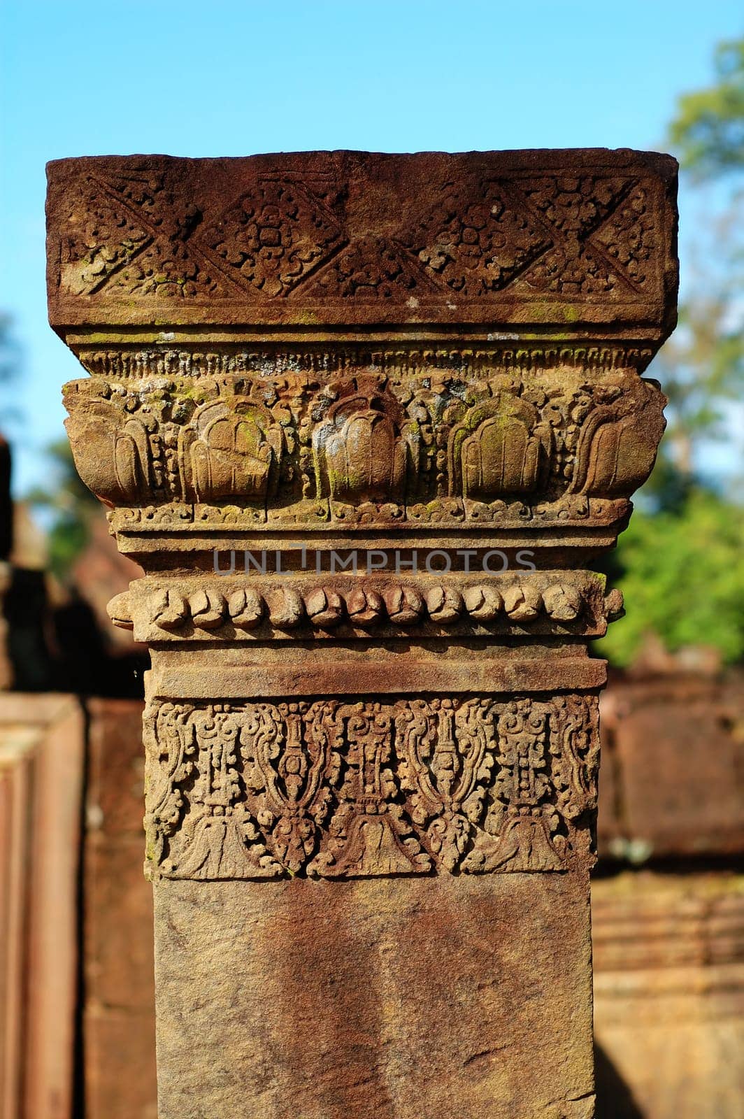 Detail of carving on boundary stone at Banteay Sreiz, Cambodia