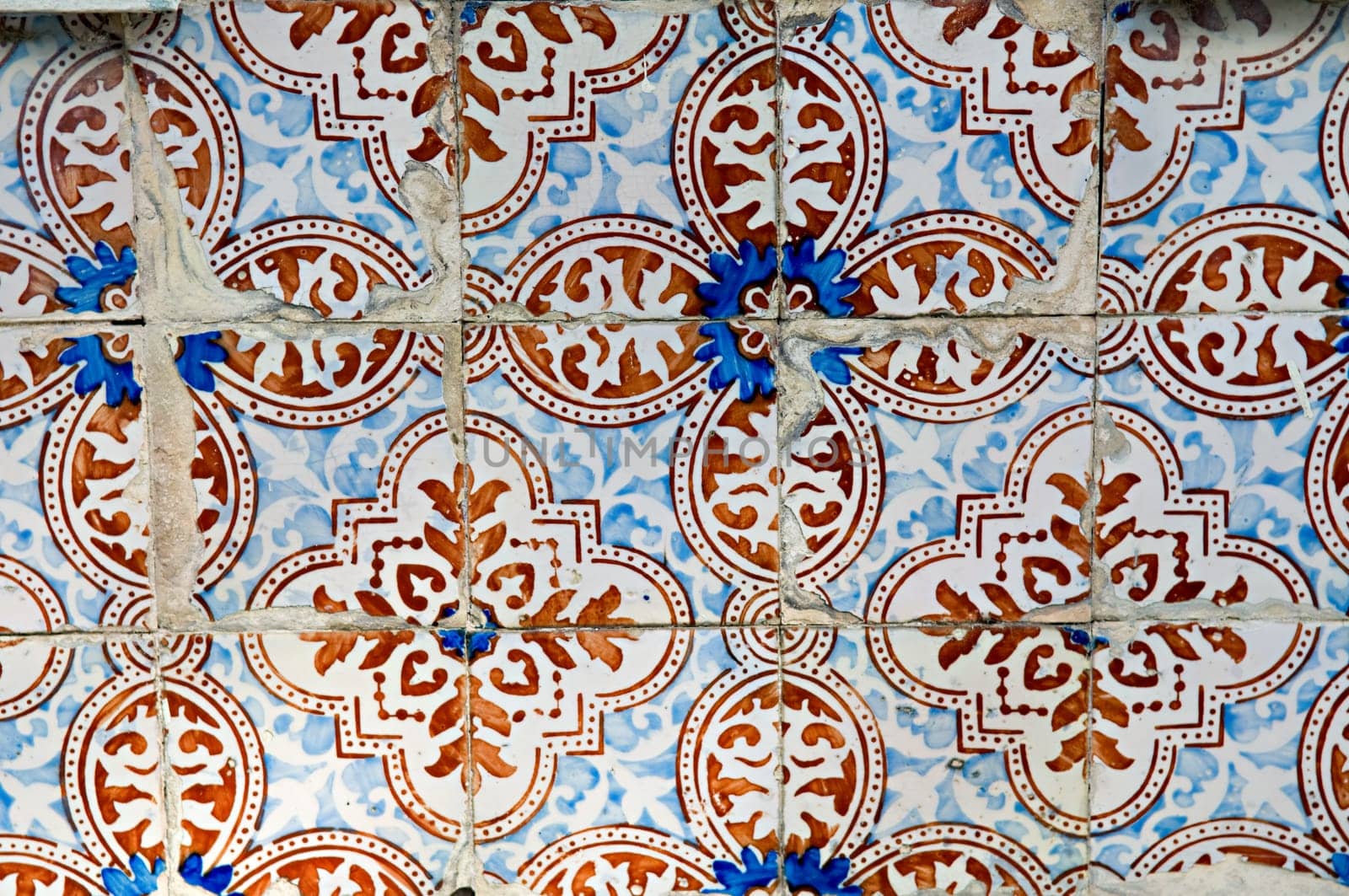 The abstract pattern of Portuguese painted tiles with interesting designs
