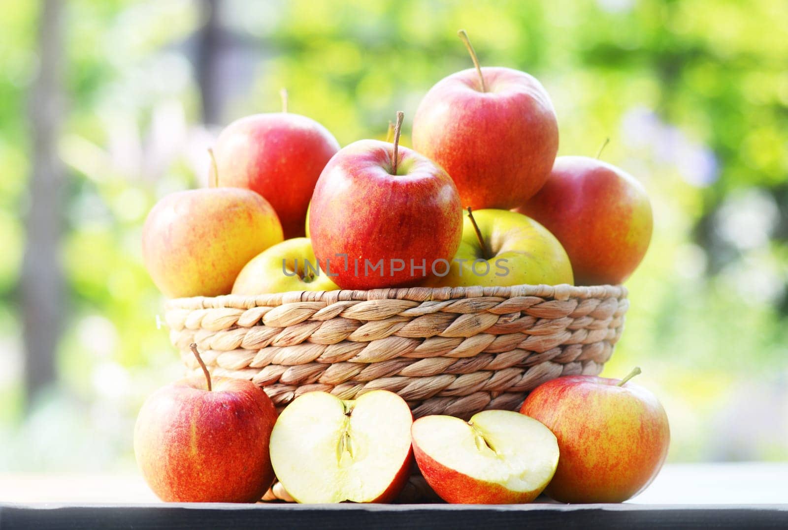 Organic apples in the garden. Balanced diet.