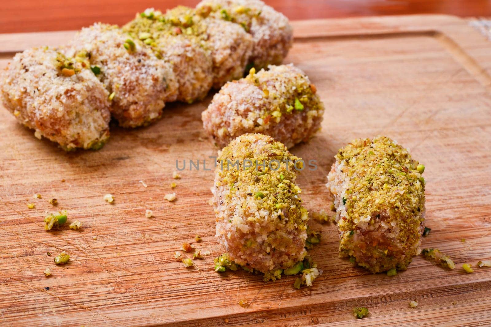 meat rolls with cream cheese and pistachio
