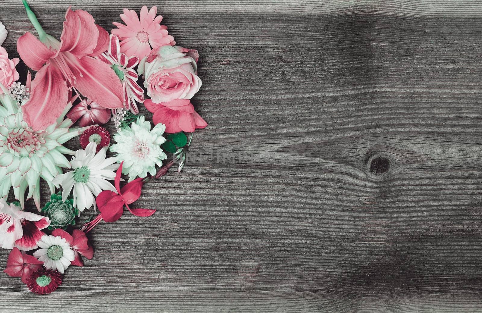 Flower heart on wood