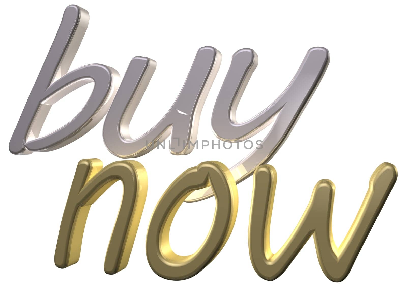 Glossy gold three-dimensional inscription Buy now as a sign.
