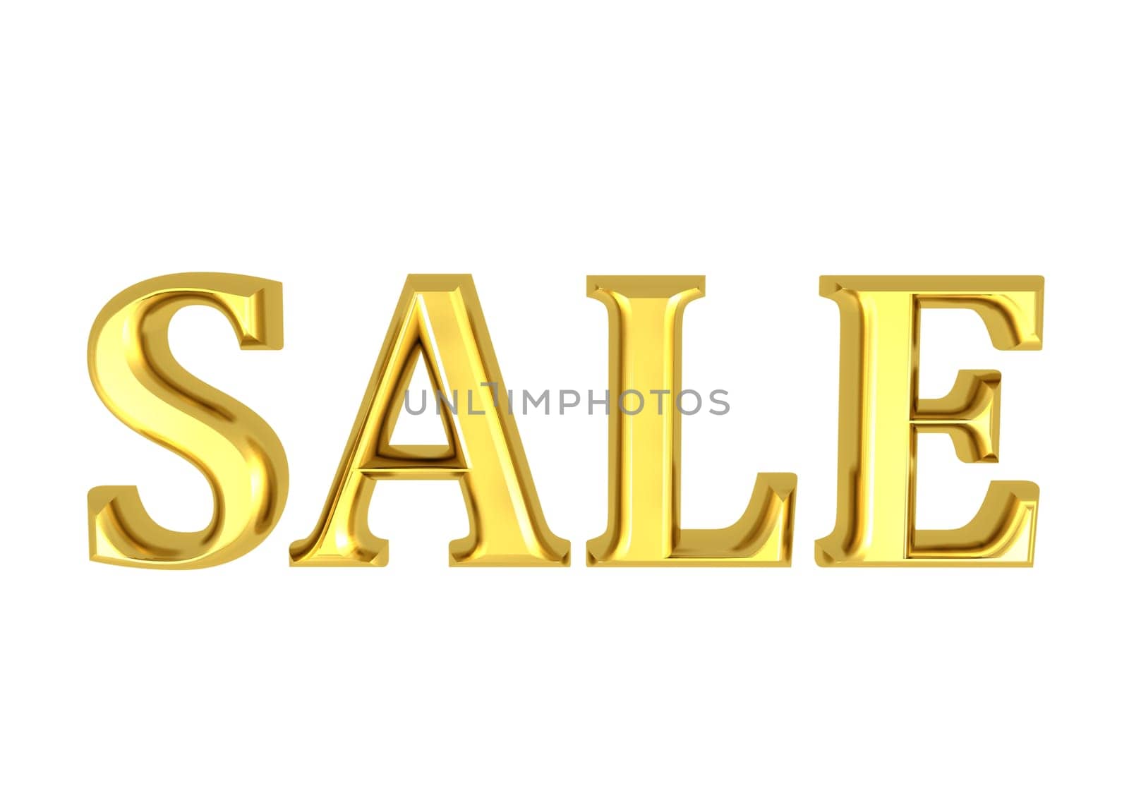 Glossy gold three-dimensional inscription Sale as a sign.