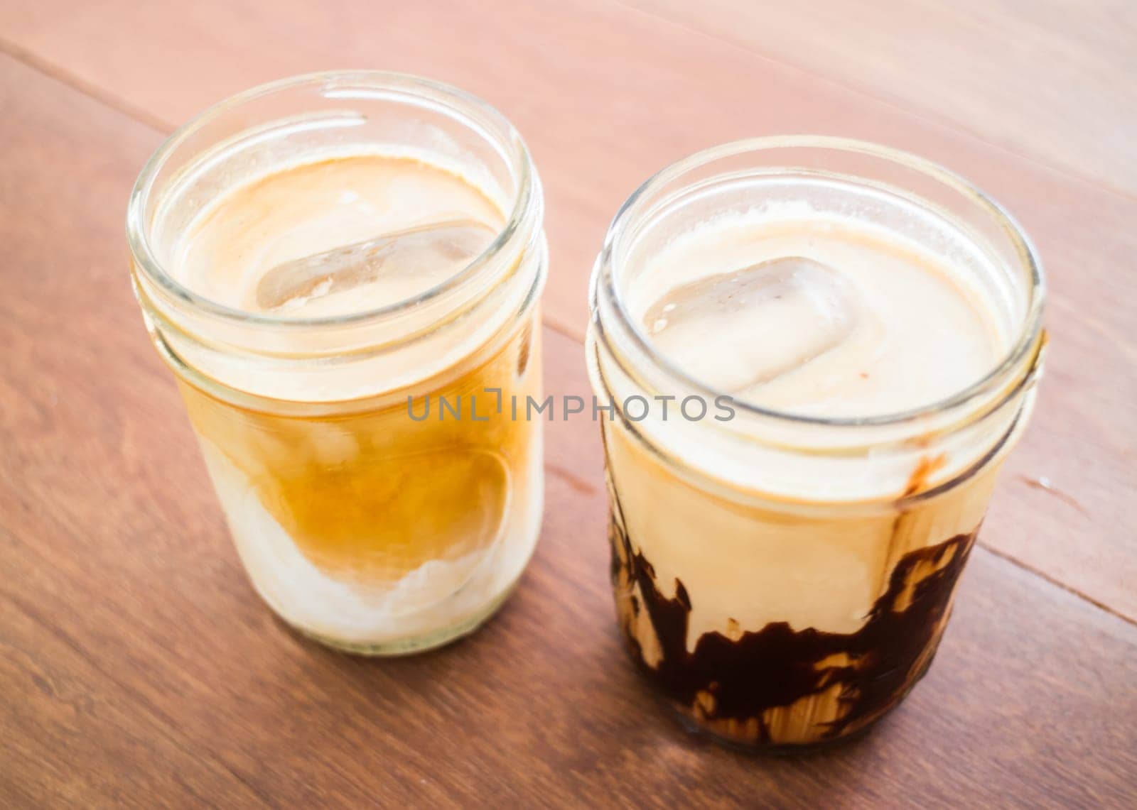 Refresh time with iced coffee latte and mocha, stock photo