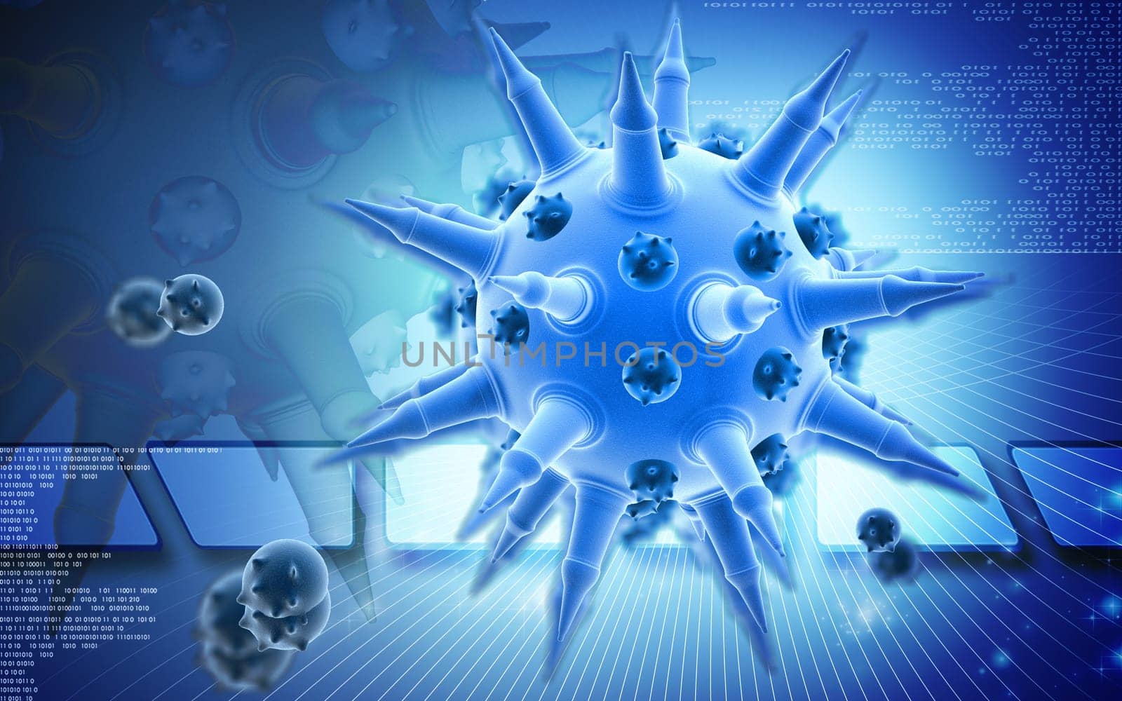 Digital illustration of herpes virus in colour background